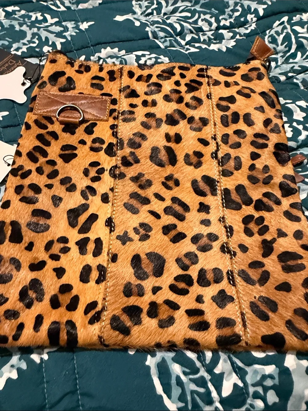 American Darling Leopard Print Fur on Crossbody Tote - Tan and Black